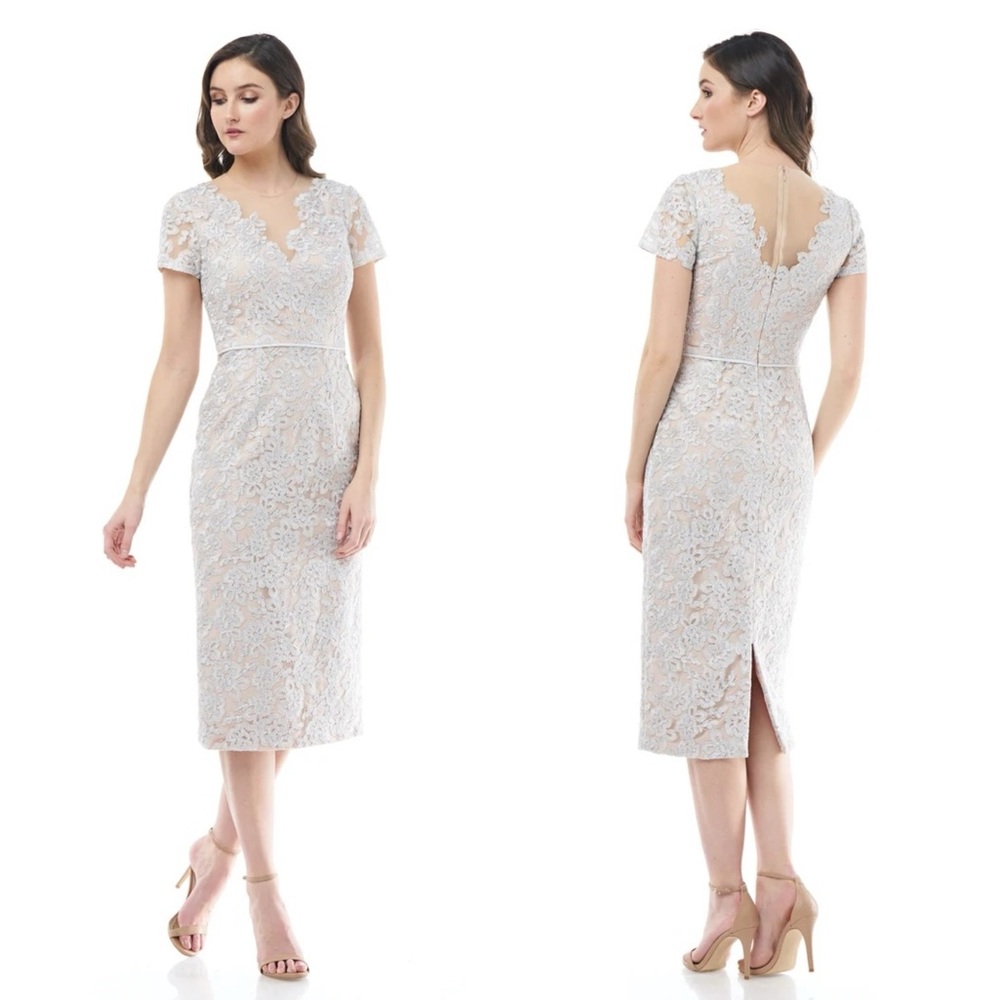 JS COLLECTIONS ILLUSION LACE V-NECK SHEATH DRESS
Size 10